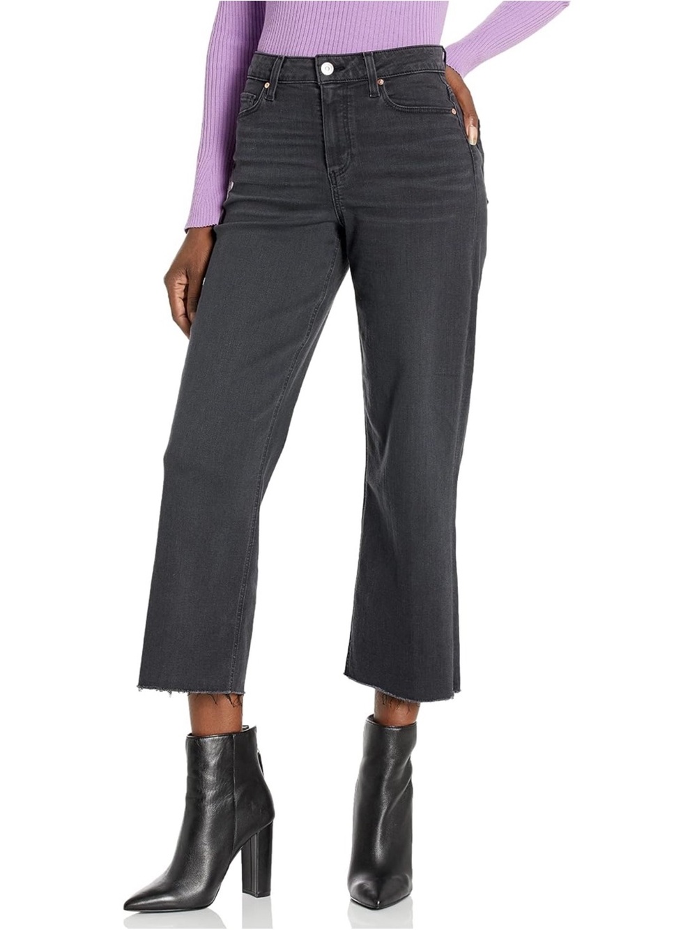 Paige Nellie Wide Leg Cropped Jeans Black Willow Raw Hem Size 26